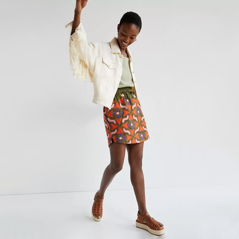 ANTHROPOLOGIE | Maeve | Embroidered Cotton and Linen Mini Skirt | NWT